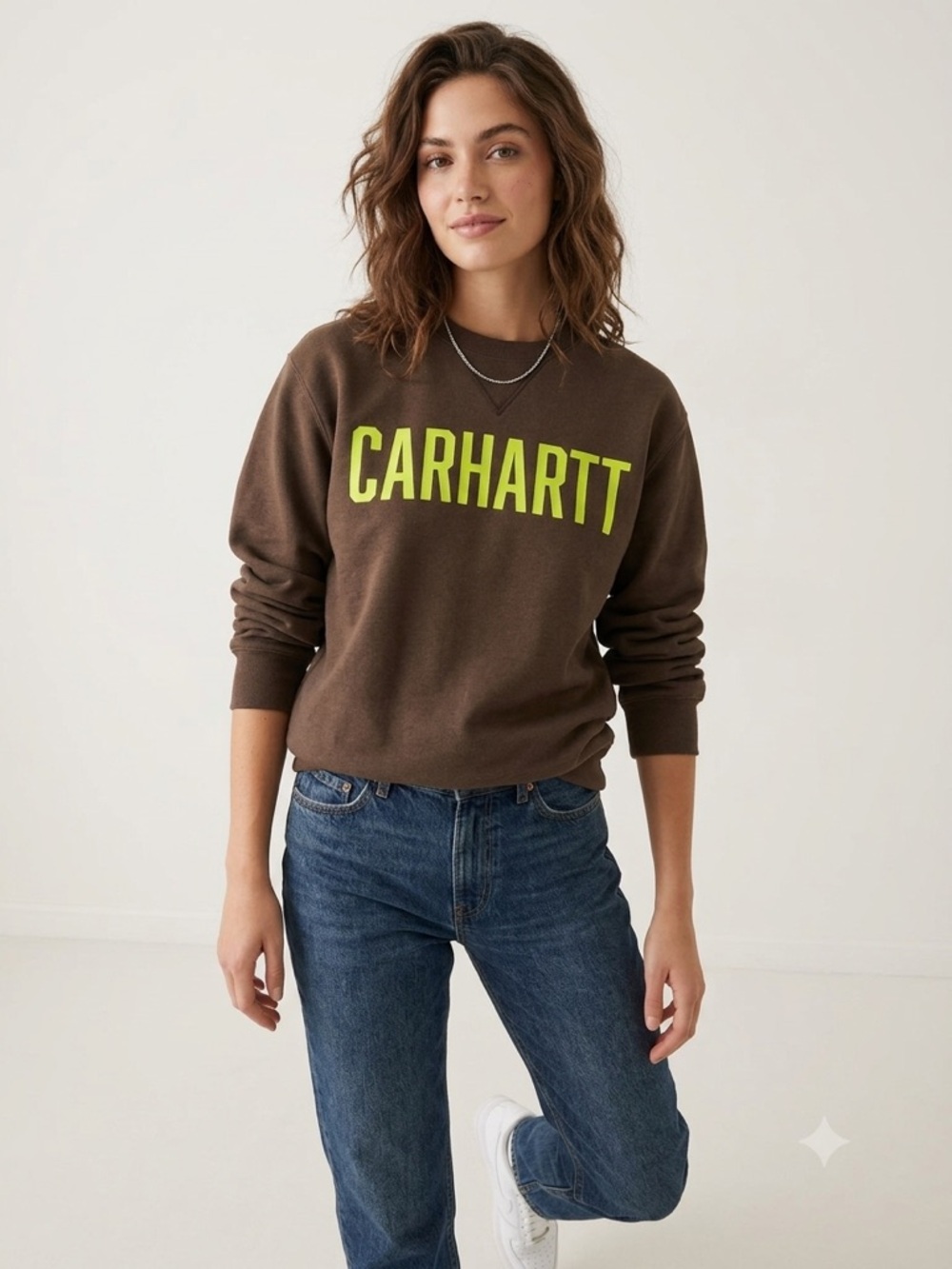 Carhartt Brown Crewneck with Yellow Logo  Print
